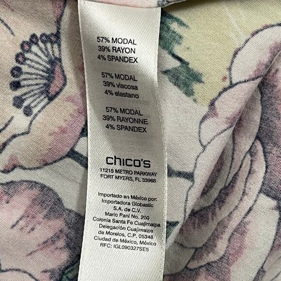Chicos Size 2 Silky Soft Floral Tiles Tunic Chest Pockets Hi Lo Blouse Top - Picture 4 of 10